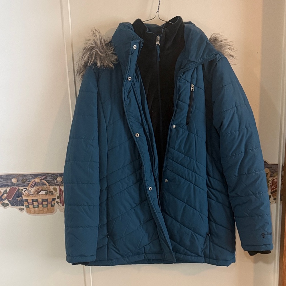 Free Country Black Jacket with Faux Fur Trim